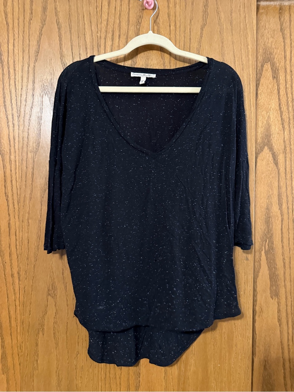 Express Black Speckled V-Neck Long Sleeve Top